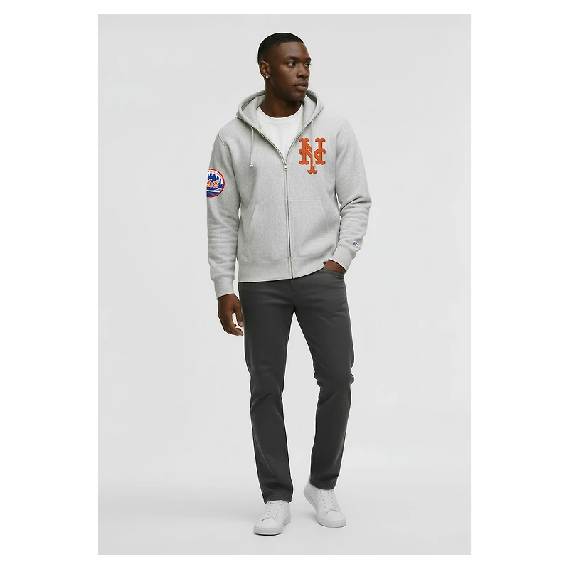 Men's Champion Gray New York Mets Reverse Weave Chenille Full-Zip Hoodie