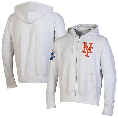Sweat à capuche zippé Champion gris New York Mets en chenille tissée inversée pour homme