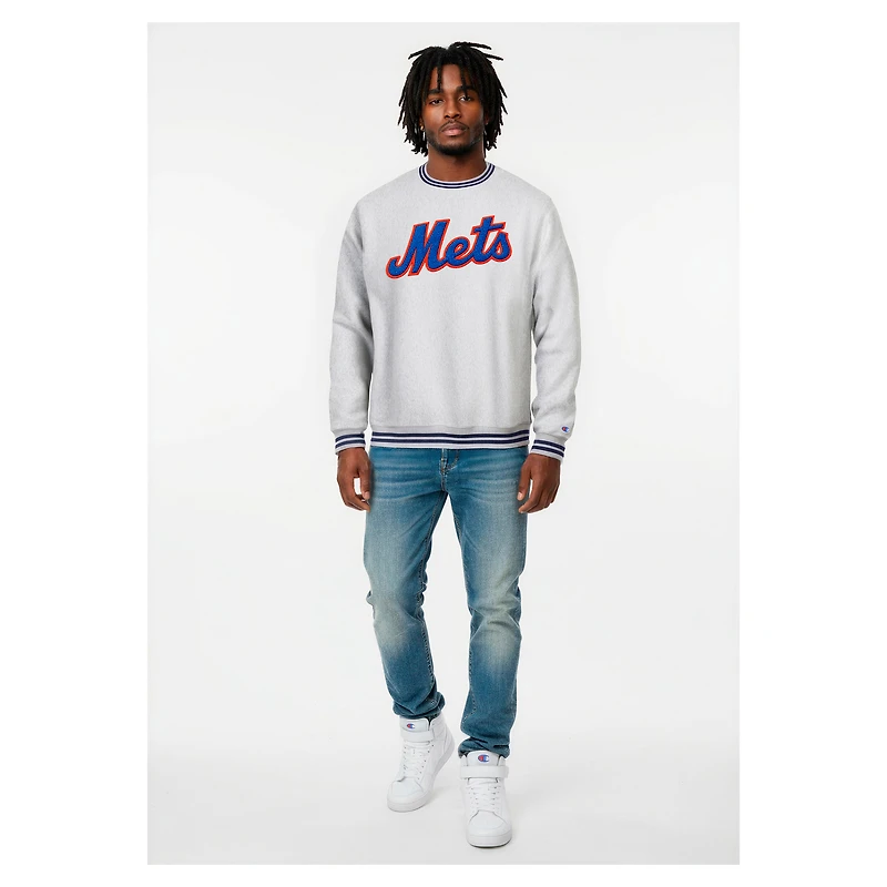 Men's Champion Heather Gray New York Mets Reverse Weave Sweatshirt