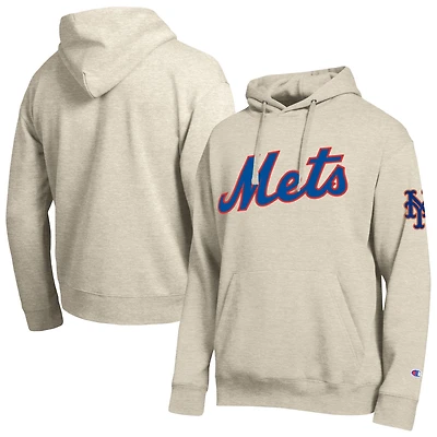 Men's Champion Oatmeal New York Mets All Star Chenille Patch Hoodie