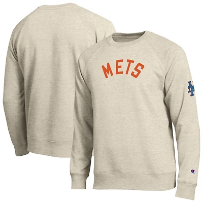 Men's Champion  Oatmeal New York Mets All-Star Soft Felt Raglan Sweatshirt