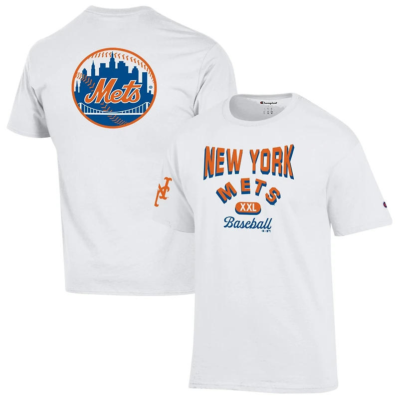 T-shirt blanc Champion pour homme, maillot 3 coups sûrs des Mets de New York