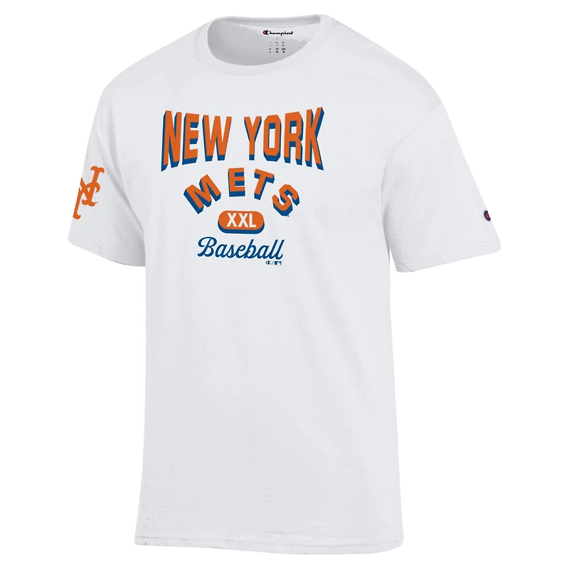 T-shirt blanc Champion pour homme, maillot 3 coups sûrs des Mets de New York