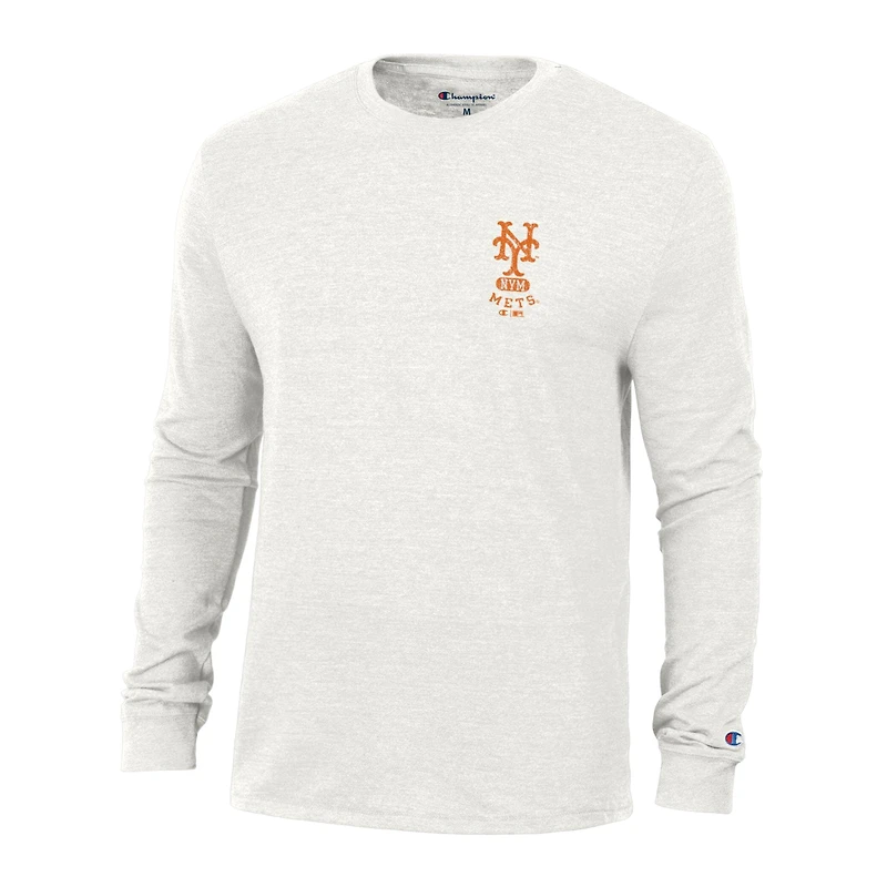 T-shirt à manches longues Champion blanc New York Mets Cooperstown Winning Tradition Tri-Blend pour homme