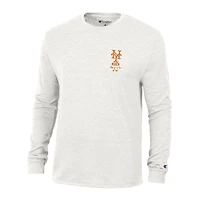 Men's Champion White New York Mets Cooperstown Winning Tradition Tri-Blend Long Sleeve T-Shirt