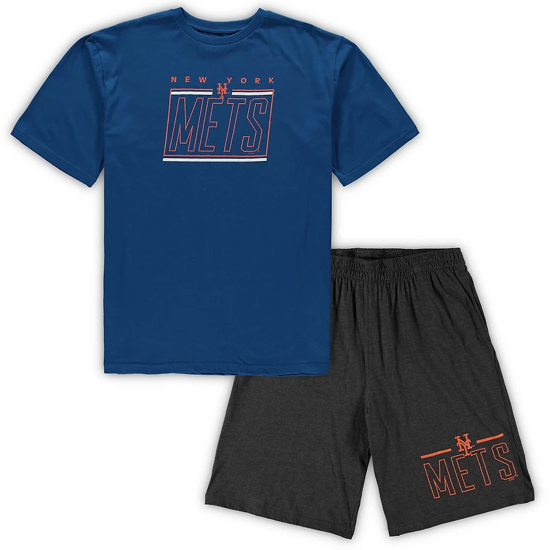 Men's Concepts Sport Royal/Heathered Charcoal New York Mets Big & Tall Top Shorts Sleep Set