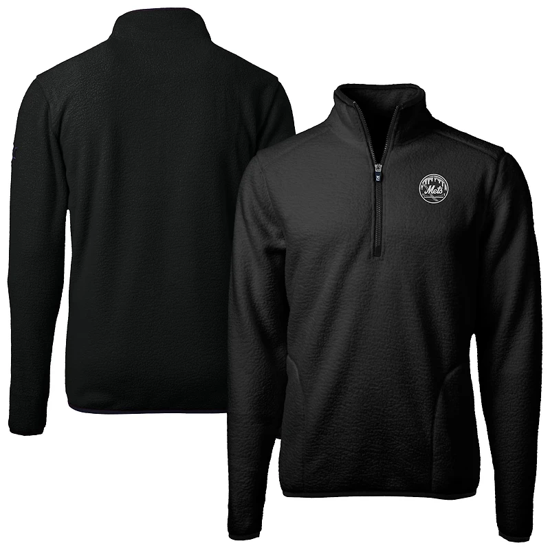Men's Cutter & Buck Black New York Mets Cascade Eco Fleece Quarter-Zip Jacket
