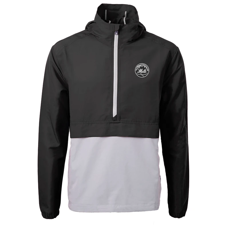 Veste à capuche demi-zippée en tissu recyclé écologique Charter des Mets de New York pour homme, Cutter & Buck, noir