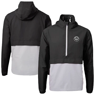 Veste à capuche demi-zippée en tissu recyclé écologique Charter des Mets de New York pour homme, Cutter & Buck, noir