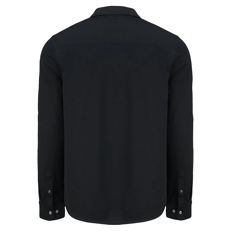 Chemise boutonnée à manches longues en piqué doux écologique tri-blend noir pour homme, modèle Cutter & Buck des Mets de New York