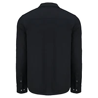 Chemise boutonnée à manches longues en piqué doux écologique tri-blend noir pour homme, modèle Cutter & Buck des Mets de New York