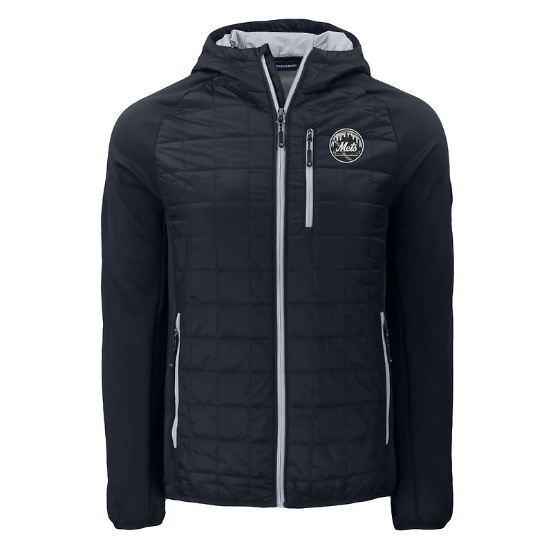 Sweat à capuche entièrement zippé PrimaLoft Eco Rainier des Mets de New York pour homme, noir, Cutter & Buck
