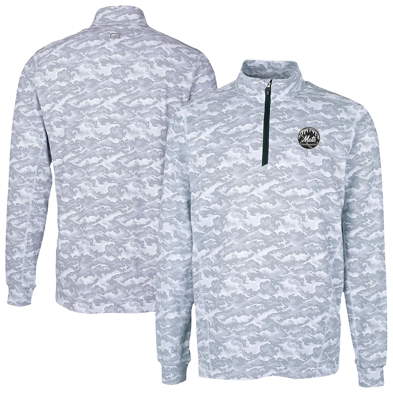 Men's Cutter & Buck Charcoal New York Mets Traverse Eco Camo Tri-Blend DryTec Quarter-Zip Top