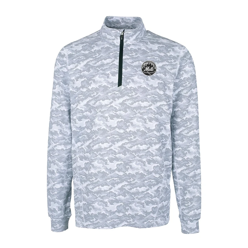 Men's Cutter & Buck Charcoal New York Mets Traverse Eco Camo Tri-Blend DryTec Quarter-Zip Top