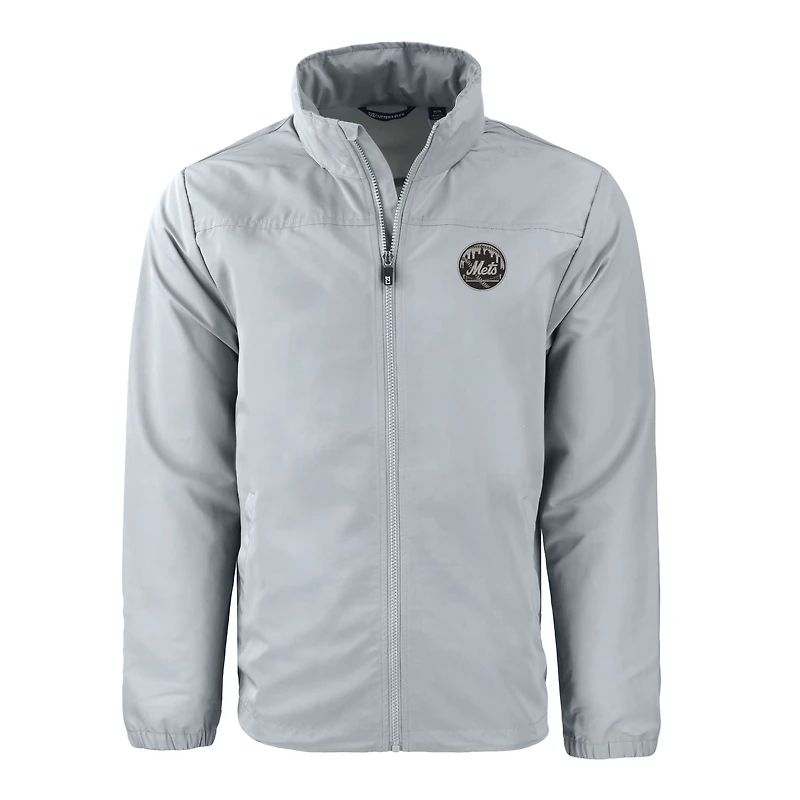 Men's Cutter & Buck Gray New York Mets Big Tall Charter Eco Knit Recycled Full-Zip Jacket