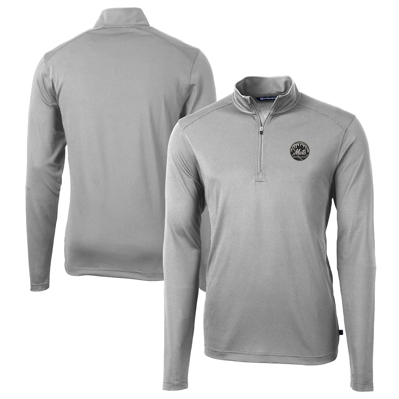 Veste Virtue Eco Pique grise à quart de zip pour homme, modèle Cutter & Buck, des Mets New York, grande taille