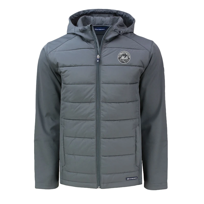Men's Cutter & Buck Gray New York Mets Evoke Hybrid Eco Softshell Recycled Full-Zip Hooded Jacket