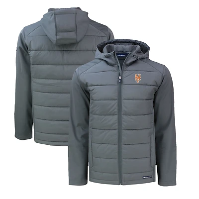 Sweat à capuche zippé entièrement recyclé Evoke Hybrid Eco Softshell des New York Mets pour homme, gris Cutter & Buck