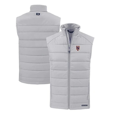 Men's Cutter & Buck Gray New York Mets Evoke Hybrid Eco Softshell Recycled Full-Zip Vest