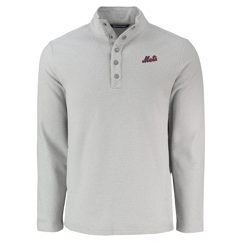 Sweat-shirt gris Cutter & Buck pour homme, coupe-vent, en polaire recyclée texturée Hunts Point des Mets de New York, avec demi-pression