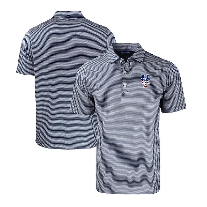 Men's Cutter & Buck Navy/White New York Mets Stars Stripes Forge Eco Double Stripe Stretch Recycled Polo