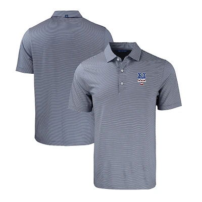 Men's Cutter & Buck Navy/White New York Mets Stars Stripes Forge Eco Double Stripe Stretch Recycled Polo