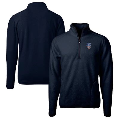 Men's Cutter & Buck Navy New York Mets Big Tall Americana Cascade Eco Fleece Quarter-Zip Jacket