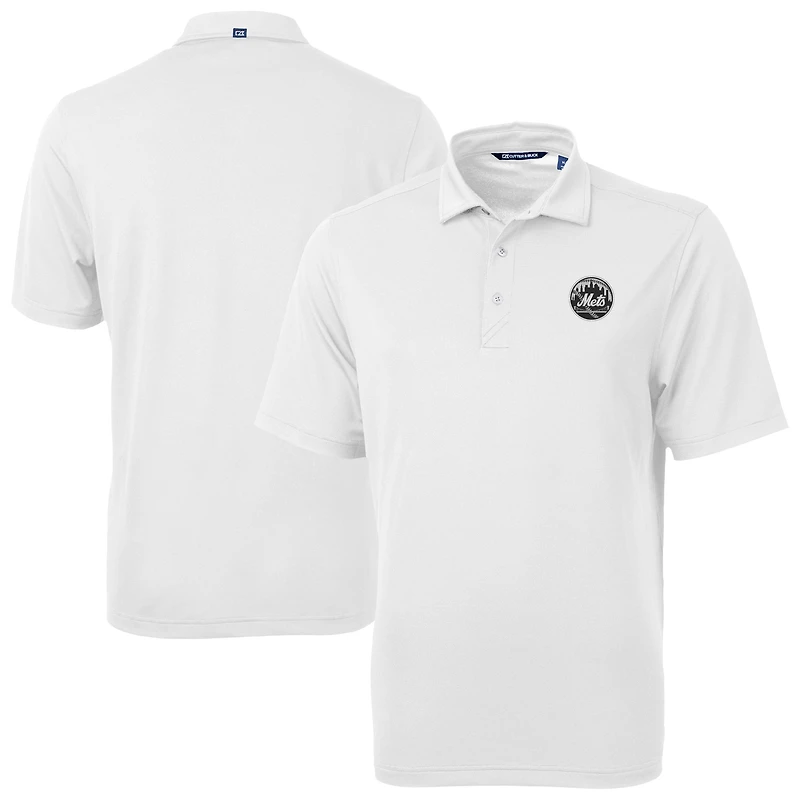 Men's Cutter & Buck White New York Mets Virtue Eco Pique Recycled Polo