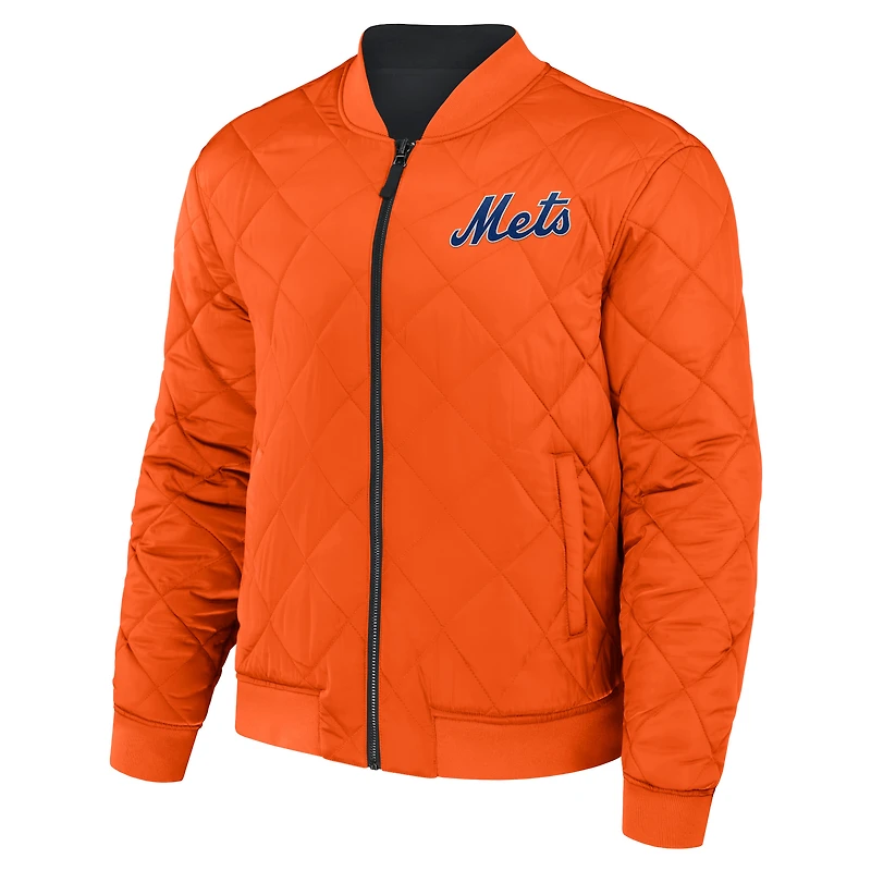Men's Darius Rucker Collection by Fanatics Black/Orange New York Mets Reversible Full-Zip Bomber Jacket