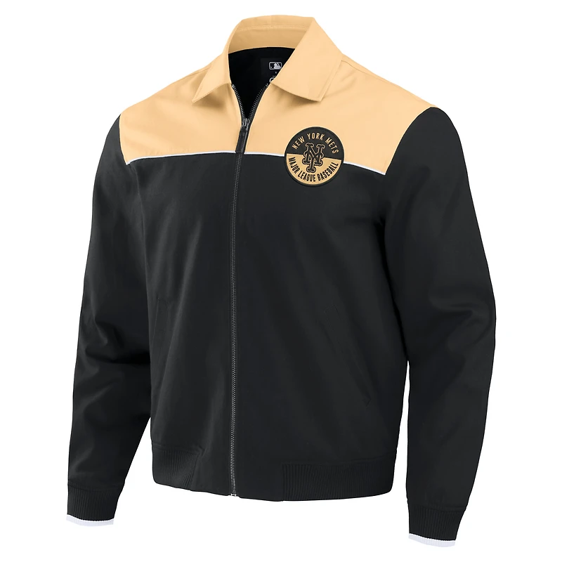 Men's Darius Rucker Collection by Fanatics Black/Tan New York Mets Canvas Bomber Full-Zip Jacket