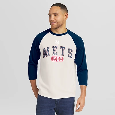 Collection Darius Rucker pour homme par Fanatics, T-shirt raglan crème/marine New York Mets Americana à manches 3/4