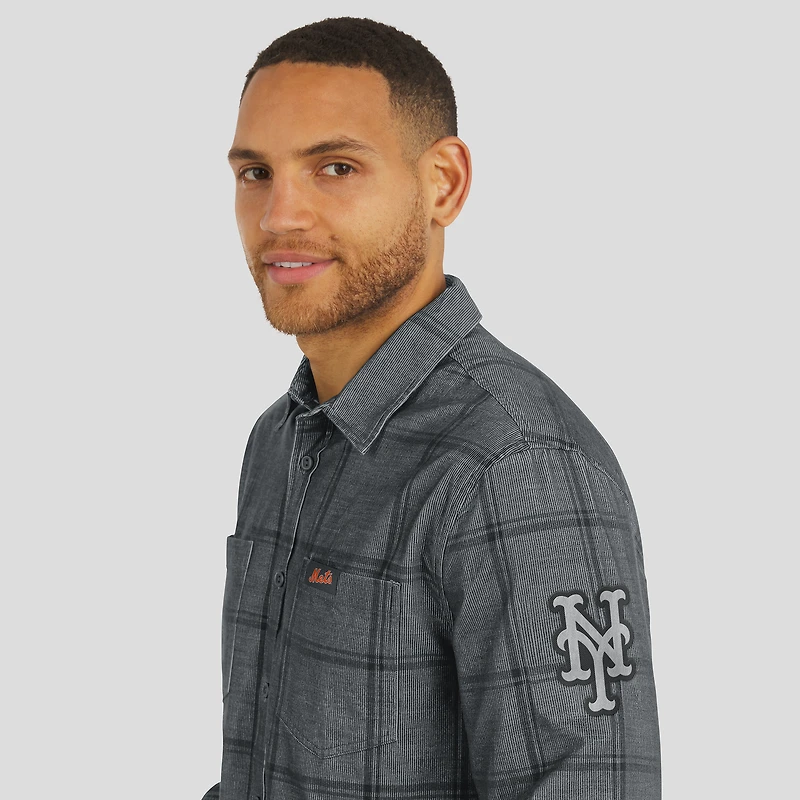 Men's Darius Rucker Collection by Fanatics Gray New York Mets Thin Wale Corduroy Plaid Button Up Shirt