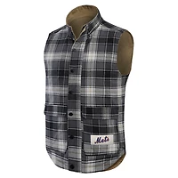 Men's Darius Rucker Collection by Fanatics Tan/Charcoal New York Mets Reversible Canvas & Plaid Patch Full-Zip Vest
