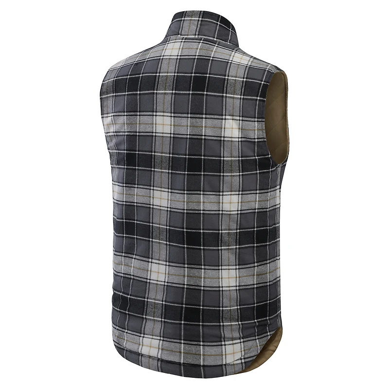 Men's Darius Rucker Collection by Fanatics Tan/Charcoal New York Mets Reversible Canvas & Plaid Patch Full-Zip Vest