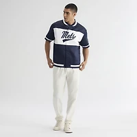 Men's Fanatics Athletic Navy New York Mets Iconic Full-Snap Short Sleeve Satin Warm-Up