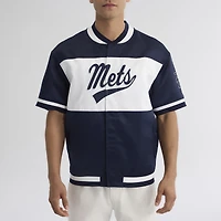 Men's Fanatics Athletic Navy New York Mets Iconic Full-Snap Short Sleeve Satin Warm-Up