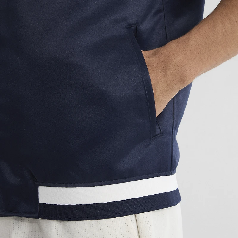 Survêtement d'échauffement en satin à manches courtes et boutons-pression, bleu marine, New York Mets, pour homme, de la marque Fanatics Athletic.