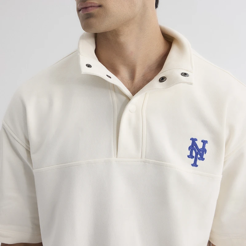 Men's Fanatics Bisque New York Mets Iconic Short Sleeve Mock Neck Pullover