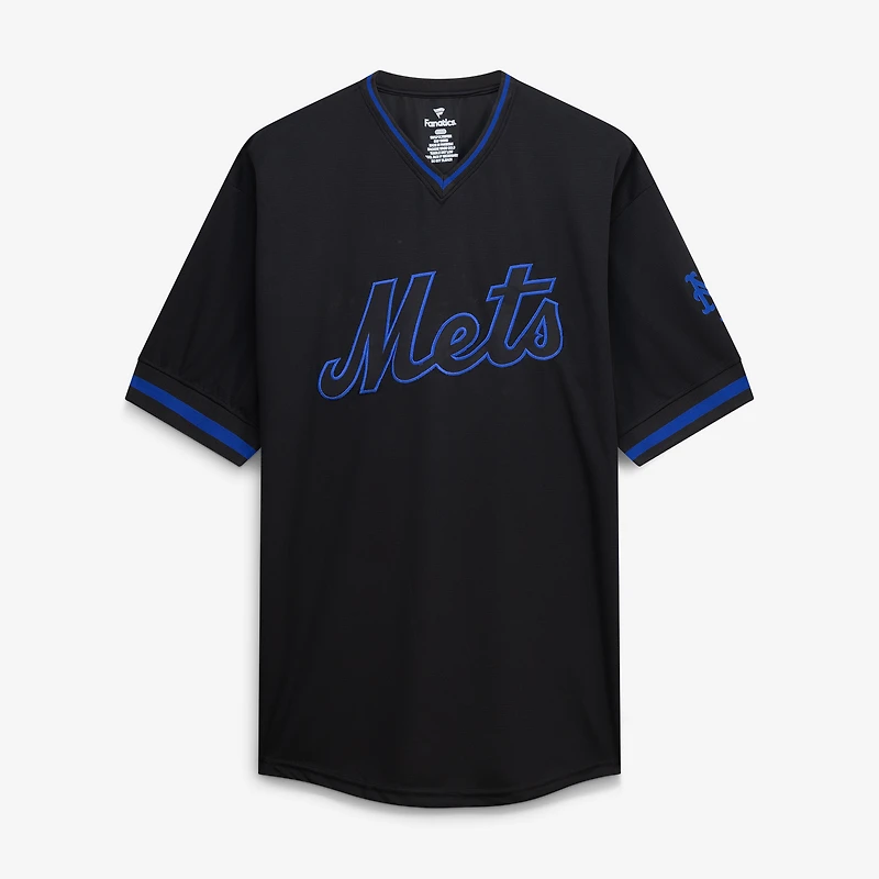 T-shirt à col en V texturé noir Fanatics New York Mets pour hommes, grandes tailles