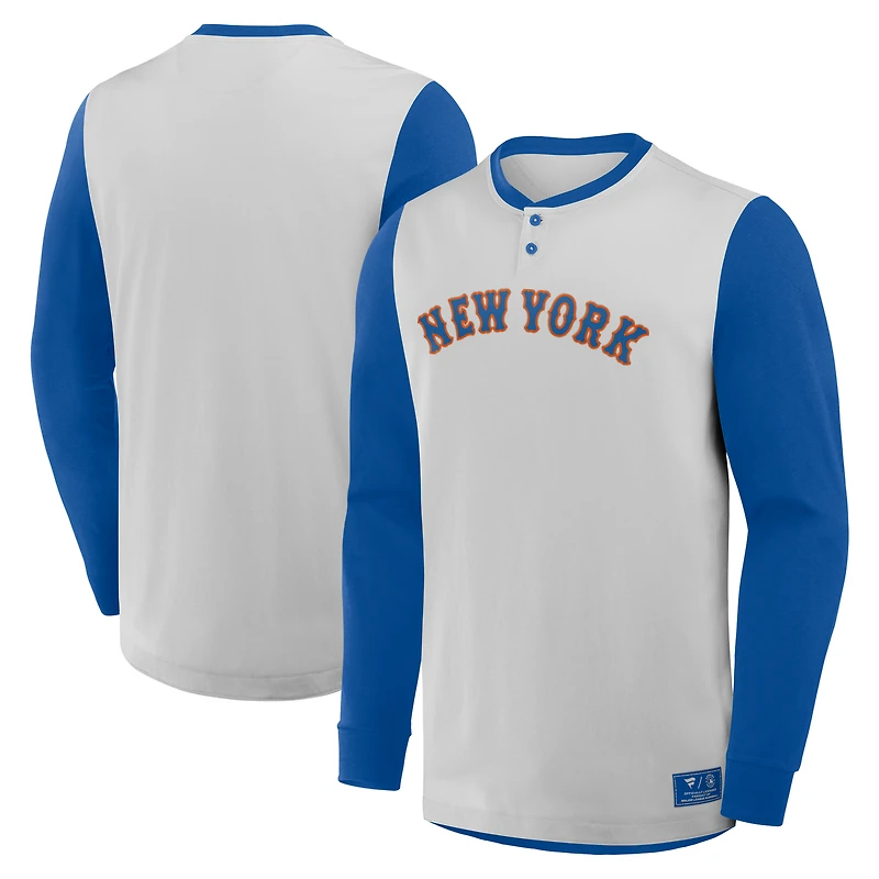 Men's Fanatics Gray/Royal New York Mets Clubhouse Long Sleeve Henley Shirt