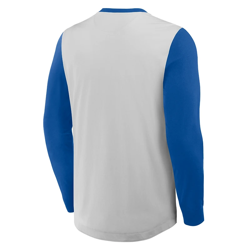 Men's Fanatics Gray/Royal New York Mets Clubhouse Long Sleeve Henley Shirt