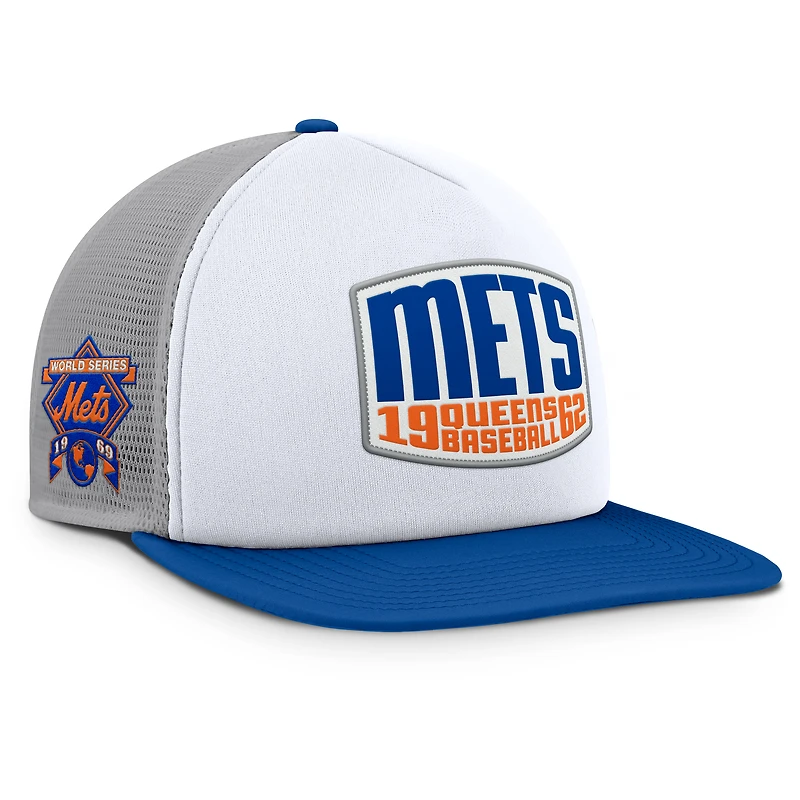 Men's Fanatics Gray/White New York Mets Cranked Foam Front Patch Trucker Adjustable Hat