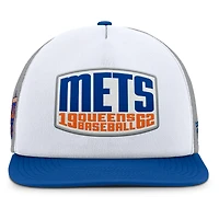 Men's Fanatics Gray/White New York Mets Cranked Foam Front Patch Trucker Adjustable Hat