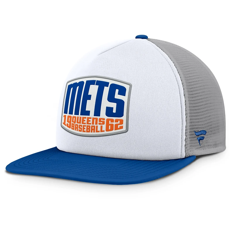 Casquette ajustable en mousse à écusson avant pour homme Fanatics des Mets de New York, gris/blanc
