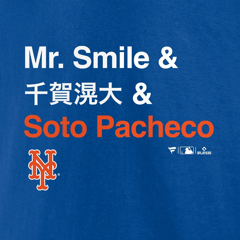 Men's Fanatics Juan Soto Royal New York Mets Mr. Smile and Pacheco T-Shirt