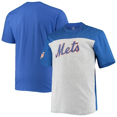T-shirt color block Fanatics Royal/Heathered Grey pour hommes des New York Mets Big & Tall