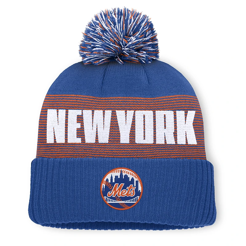 Bonnet à revers rayé Fanatics Royal New York Mets pour homme avec pompon