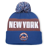 Bonnet à revers rayé Fanatics Royal New York Mets pour homme avec pompon