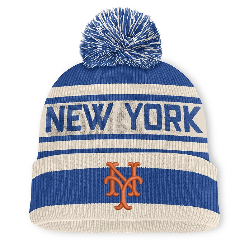 Bonnet à revers en maille avec pompon, modèle Royal New York Mets de la marque Fanatics.