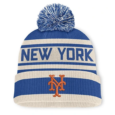 Bonnet à revers en maille avec pompon, modèle Royal New York Mets de la marque Fanatics.